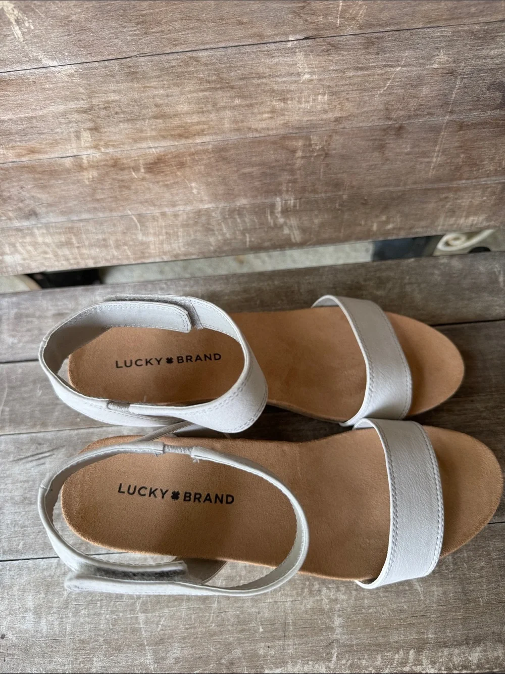 Women's Lucky Brand Bone Color Ankle-Strap Wedge Sandals - Sz 10